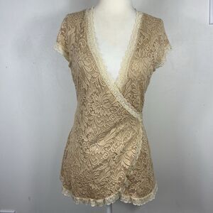 PattyBoutik Y2K Floral Lace Wrap Blouse Top Med Coquette Fairycore Feminine